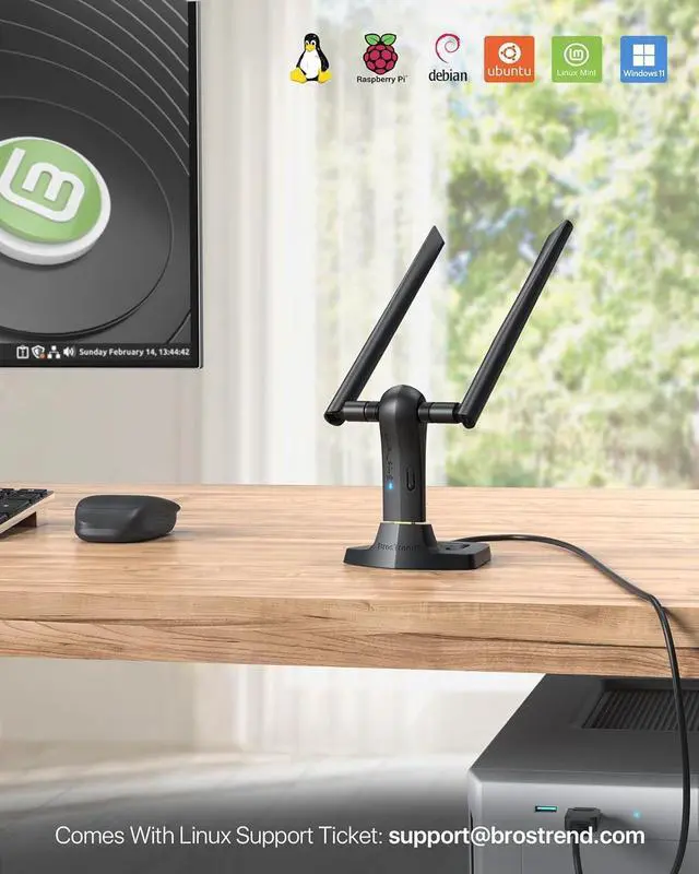 Alt view image 2 of 7 - BrosTrend Linux WiFi Adapter for Ubuntu, Mint, Debian, Lubuntu, Xubuntu, Mate, Zorin, PureOS, Raspberry Pi 2+, Windows 11, etc. 1200Mbps, 5GHz + 2.4GHz, Long Range 2X5dBi Antennas, USB3.0