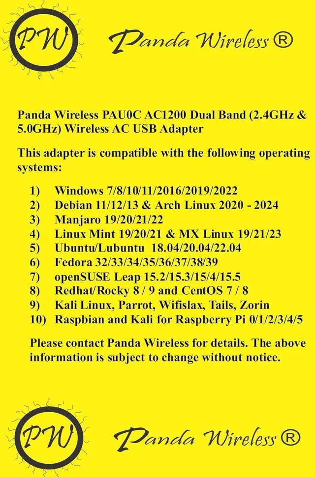 Alt view image 3 of 6 - Panda Wireless® PAU0C AC1200 Dual Band Wireless-AC USB Adapter - Windows 7/8/10/11/2019/2022, Zorin, MXLinux, Mint, Ubuntu, Fedora, openSUSE, Rocky, Lubuntu, Kali Linux and Raspbian