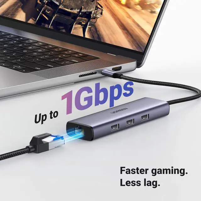 Alt view image 4 of 7 - UGREEN Revodok 1061 USB C Hub 6-in-1 Gigabit USB C to Ethernet Adapter with 4K HDMI, 100W Power Delivery, 3 USB 3.0, Compatible with MacBook, iPad Pro, iPhone 15 Pro/Pro Max, Dell, HP, Chromebook.