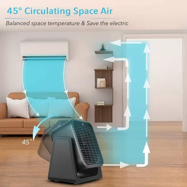 Alt view image 3 of 6 - 2 in 1 Cooler & Heater - Desk Electric Small Cooling and Heating Fan Combo W/ Tip Over & Overheat Protection, Desktop for Indoor Use Home Room Office Bedroom Room Personal
