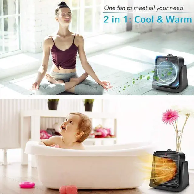 Alt view image 4 of 6 - 2 in 1 Cooler & Heater - Desk Electric Small Cooling and Heating Fan Combo W/ Tip Over & Overheat Protection, Desktop for Indoor Use Home Room Office Bedroom Room Personal