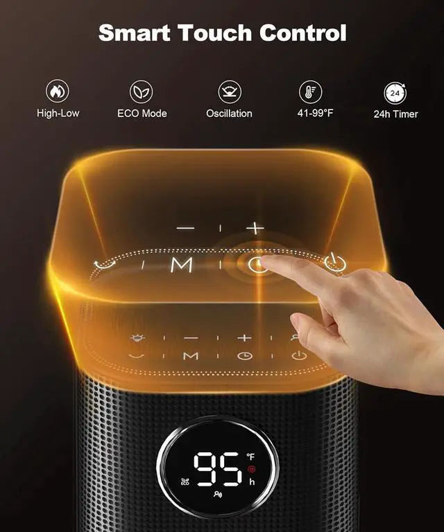 Alt view image 4 of 7 - Space Heater for Indoor Use, 1500W Fast Electric Portable Ceramic Heaters with Thermostat, 4 Modes, 24H Timer, 70°Oscillating Room Heater with Remote for Office Bedroom Use, 2023 Upgraded