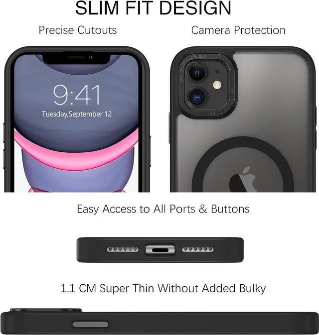 Alt view image 3 of 7 - for iPhone 11 Phone Case, Phone case iPhone 11 Magnetic Case [Compatible with Mag Safe] Translucent Matte Slim Shockproof Anti-Fingerprint Protective Cover for iPhone 11 6.1Black