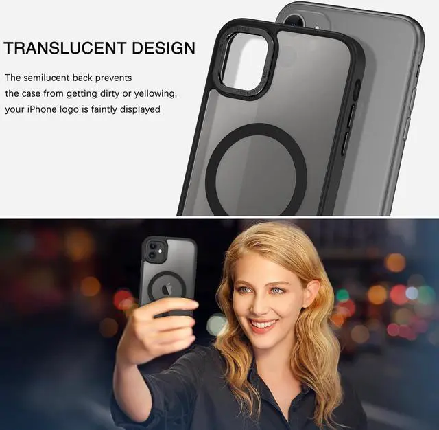 Alt view image 7 of 7 - for iPhone 11 Phone Case, Phone case iPhone 11 Magnetic Case [Compatible with Mag Safe] Translucent Matte Slim Shockproof Anti-Fingerprint Protective Cover for iPhone 11 6.1Black