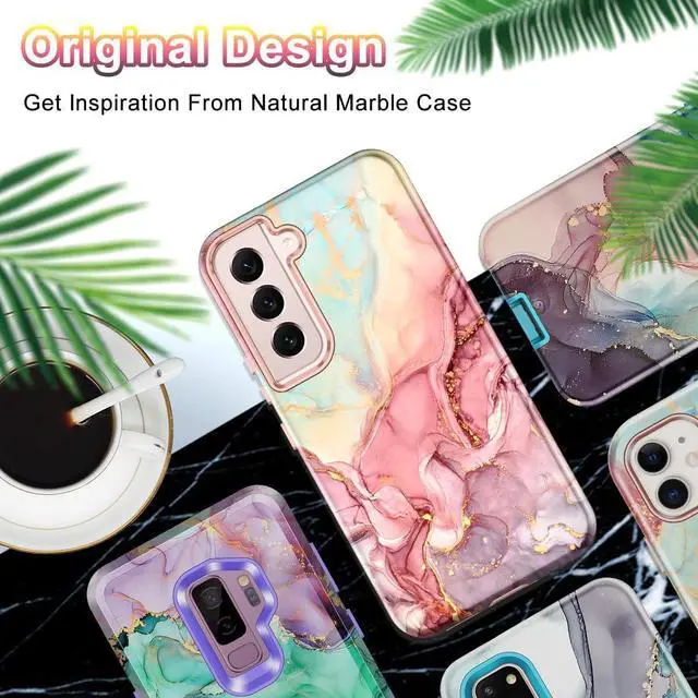 Alt view image 7 of 7 - Btscase for Samsung Galaxy S22 5G 6.1 Inch Case,Marble Pattern 3 in 1 Heavy Duty Shockproof Full Body Rugged Hard PC+Soft Silicone Drop Protective Women Girl Cover, Rose Gold