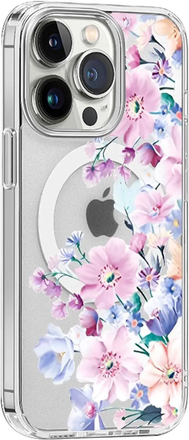Alt view image 3 of 7 - for iPhone 15 Pro Magsafe Case, Floral Cute Slim Shockproof Protective Hard PC+TPU Bumper Flower Women Cover Magnetic case(Clear)