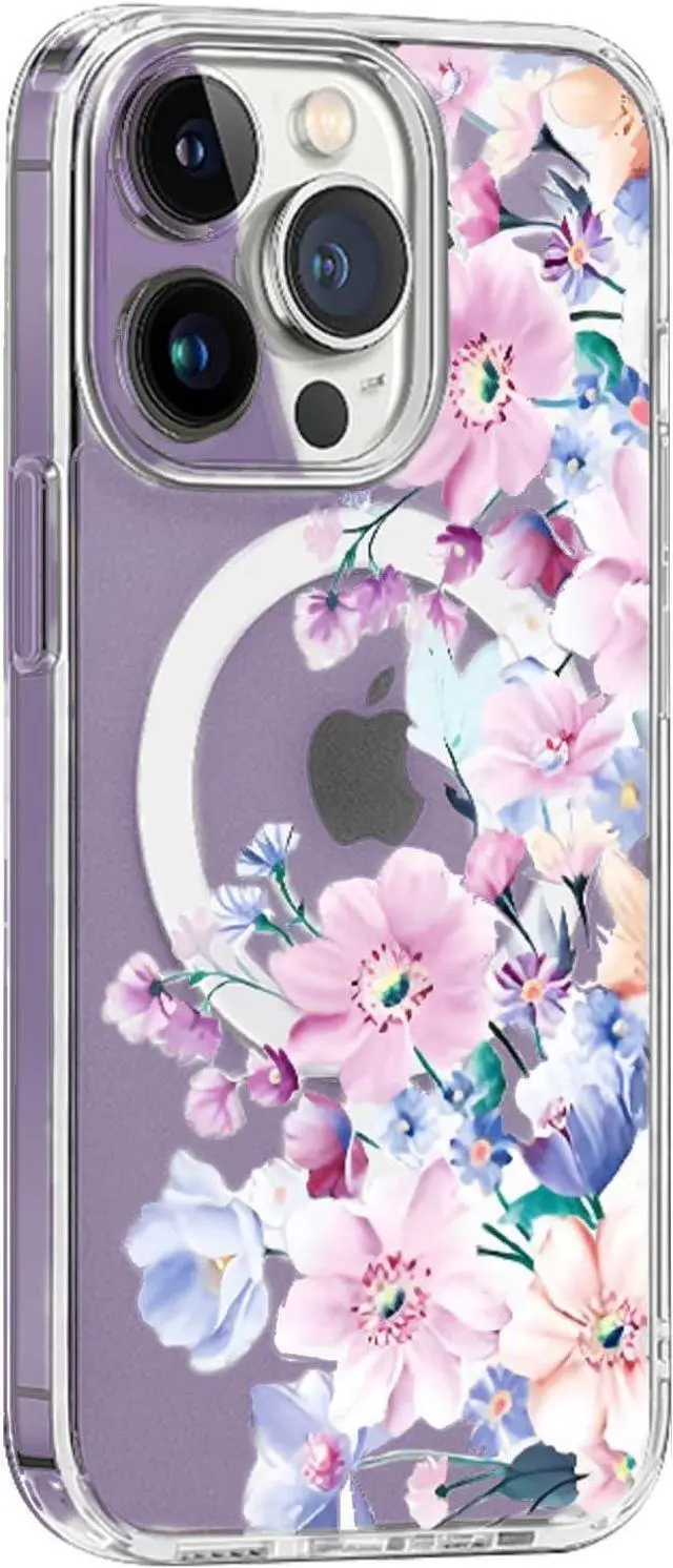 Alt view image 6 of 7 - for iPhone 15 Pro Magsafe Case, Floral Cute Slim Shockproof Protective Hard PC+TPU Bumper Flower Women Cover Magnetic case(Clear)