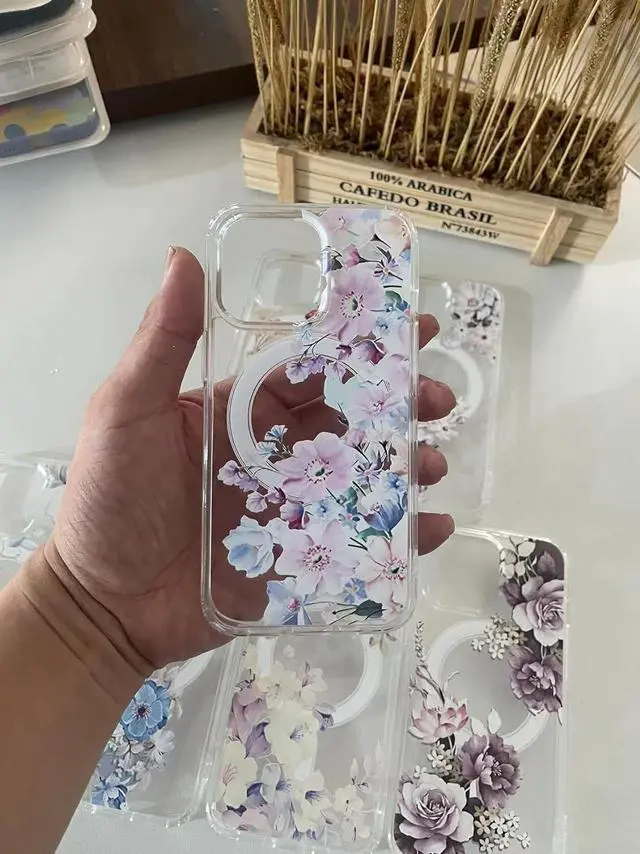 Alt view image 2 of 7 - for iPhone 15 Pro Magsafe Case, Floral Cute Slim Shockproof Protective Hard PC+TPU Bumper Flower Women Cover Magnetic case(Clear)