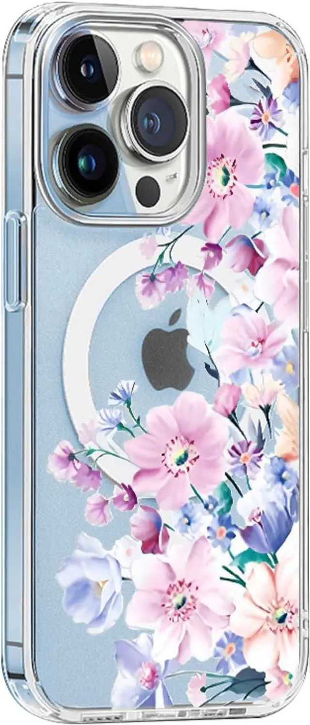 Alt view image 5 of 7 - for iPhone 15 Pro Magsafe Case, Floral Cute Slim Shockproof Protective Hard PC+TPU Bumper Flower Women Cover Magnetic case(Clear)
