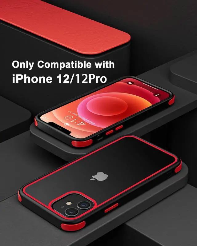 Alt view image 2 of 7 - Mobnano for iPhone 12/iPhone 12 Pro Clear Case, Multicolor Protective Shockproof Bumpers, Not Yellowing Anti Scratch Transparent Hard PC Back & Soft Silicone TPU Frame Cover for Men Women - Black/Red
