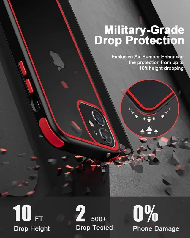 Alt view image 3 of 7 - Mobnano for iPhone 12/iPhone 12 Pro Clear Case, Multicolor Protective Shockproof Bumpers, Not Yellowing Anti Scratch Transparent Hard PC Back & Soft Silicone TPU Frame Cover for Men Women - Black/Red