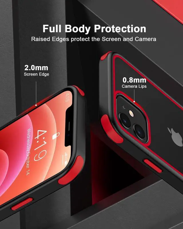 Alt view image 4 of 7 - Mobnano for iPhone 12/iPhone 12 Pro Clear Case, Multicolor Protective Shockproof Bumpers, Not Yellowing Anti Scratch Transparent Hard PC Back & Soft Silicone TPU Frame Cover for Men Women - Black/Red