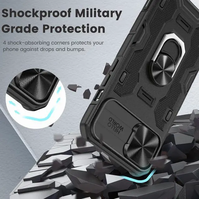 Alt view image 5 of 7 - Caka for iPhone 14 Plus Case with Stand & Camera Cover Black | 360° Rotated Kickstand, Sliding Camera Lens Cover, Heavy Duty Hard Shockproof Protective Rugged Phone Cover