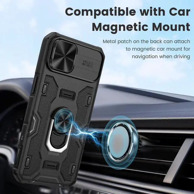 Alt view image 6 of 7 - Caka for iPhone 14 Plus Case with Stand & Camera Cover Black | 360° Rotated Kickstand, Sliding Camera Lens Cover, Heavy Duty Hard Shockproof Protective Rugged Phone Cover