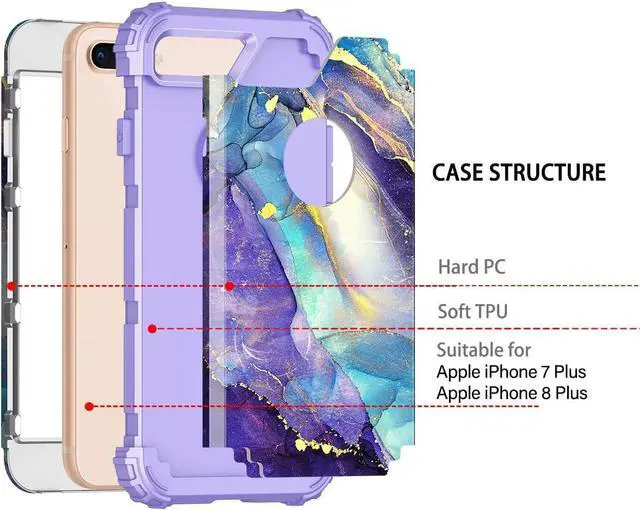 Alt view image 3 of 7 - Rancase for iPhone 8 Plus Case,iPhone 7 Plus Case,Three Layer Heavy Duty Shockproof Protection Hard Plastic Bumper +Soft Silicone Rubber Protective Case for Apple iPhone 8 Plus/7 Plus,Purple
