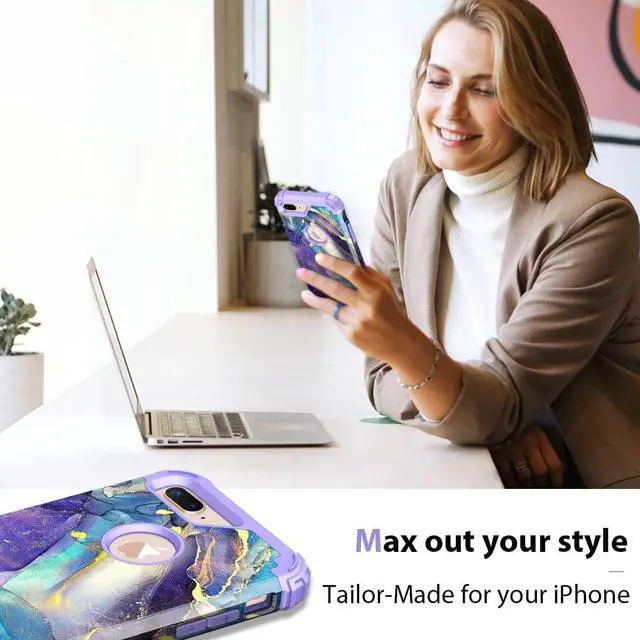 Alt view image 7 of 7 - Rancase for iPhone 8 Plus Case,iPhone 7 Plus Case,Three Layer Heavy Duty Shockproof Protection Hard Plastic Bumper +Soft Silicone Rubber Protective Case for Apple iPhone 8 Plus/7 Plus,Purple