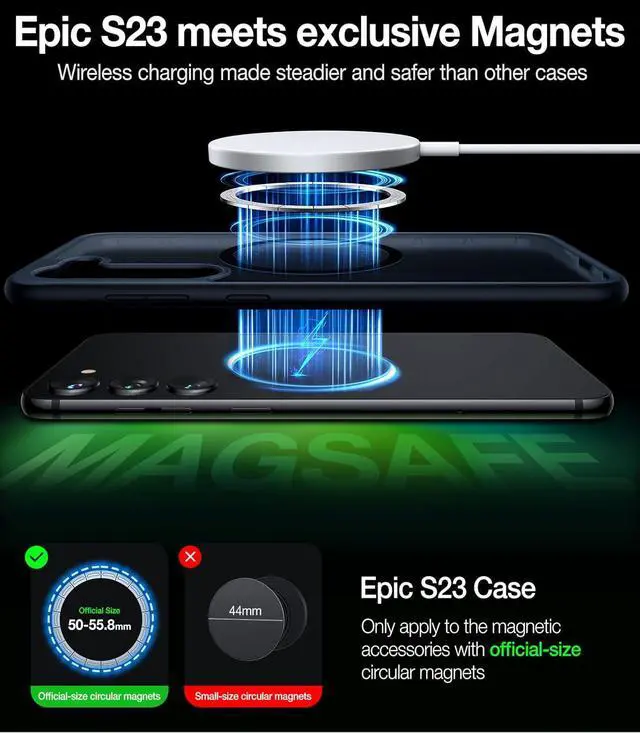 Alt view image 2 of 7 - TORRAS Magnetic Guardian Designed for Samsung Galaxy S23 Case 6.1", [Military Grade Drop Tested] [Compatible with MagSafe] Semi-Clear Hard Back & Soft Edge Slim Phone Case, Black