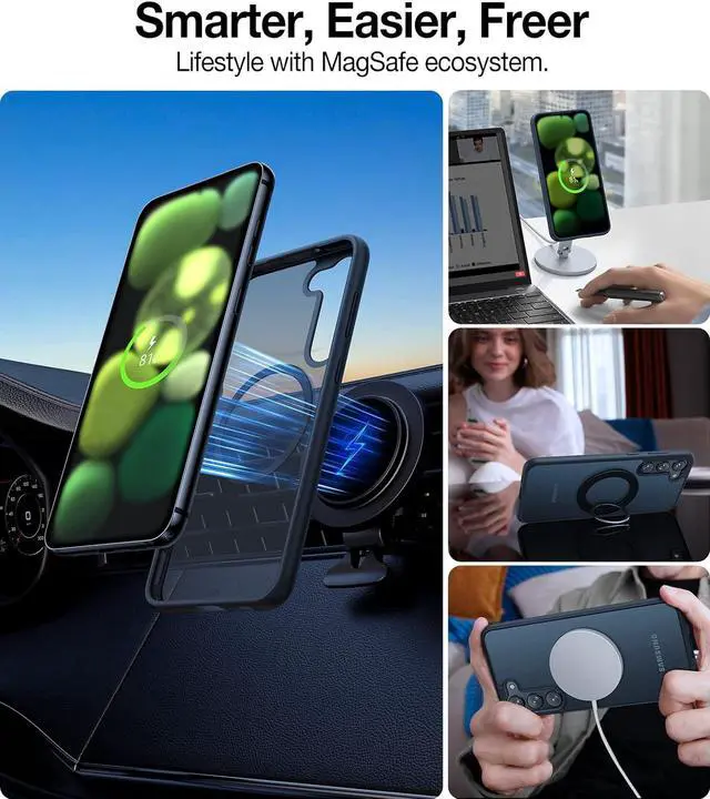 Alt view image 3 of 7 - TORRAS Magnetic Guardian Designed for Samsung Galaxy S23 Case 6.1", [Military Grade Drop Tested] [Compatible with MagSafe] Semi-Clear Hard Back & Soft Edge Slim Phone Case, Black