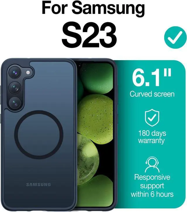 Alt view image 7 of 7 - TORRAS Magnetic Guardian Designed for Samsung Galaxy S23 Case 6.1", [Military Grade Drop Tested] [Compatible with MagSafe] Semi-Clear Hard Back & Soft Edge Slim Phone Case, Black