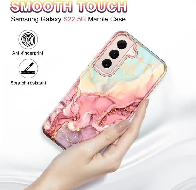 Alt view image 6 of 7 - Btscase for Samsung Galaxy S22 5G 6.1 Inch Case,Marble Pattern 3 in 1 Heavy Duty Shockproof Full Body Rugged Hard PC+Soft Silicone Drop Protective Women Girl Cover, Rose Gold