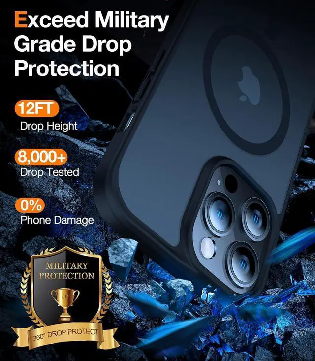 Alt view image 4 of 7 - Stronger Magnetic for iPhone 14 Pro Case 12 FT Military Grade Drop Tested Compatible with MagSafe Slim Protective Matte Silicone for iPhone 14 Pro Phone Case Translucent Back/Black Edge
