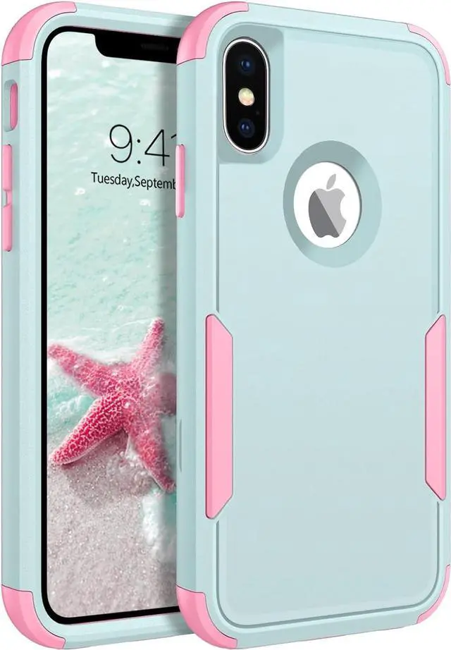 Main image of BENTOBEN iPhone X Case, iPhone Xs Case, 3 in 1 Heavy Duty Rugged Hybrid Hard PC Soft TPU Bumper Shockproof Non-Slip Protective Cases Cover for iPhone X (2017) / iPhone Xs (2018) 5.8 Inch, Green/Pink