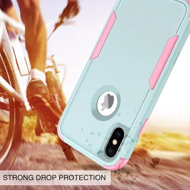 Alt view image 3 of 7 - BENTOBEN iPhone X Case, iPhone Xs Case, 3 in 1 Heavy Duty Rugged Hybrid Hard PC Soft TPU Bumper Shockproof Non-Slip Protective Cases Cover for iPhone X (2017) / iPhone Xs (2018) 5.8 Inch, Green/Pink