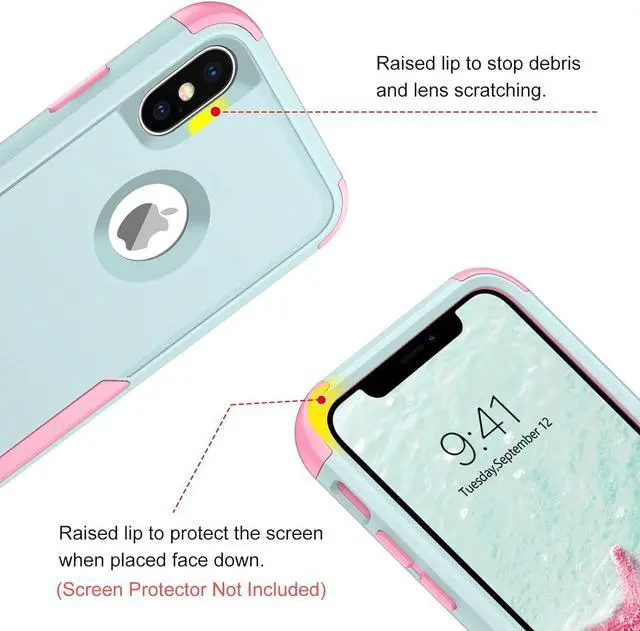 Alt view image 5 of 7 - BENTOBEN iPhone X Case, iPhone Xs Case, 3 in 1 Heavy Duty Rugged Hybrid Hard PC Soft TPU Bumper Shockproof Non-Slip Protective Cases Cover for iPhone X (2017) / iPhone Xs (2018) 5.8 Inch, Green/Pink