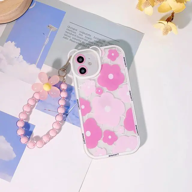 Alt view image 2 of 7 - NITITOP Compatible for iPhone 11 Case Clear Floral Bear Camera Lens with Lovely Flower Bracelet Chain for Women Girls, Soft TPU Shockproof Protective - Bear Pink