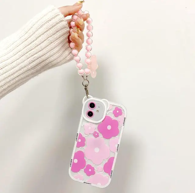 Alt view image 4 of 7 - NITITOP Compatible for iPhone 11 Case Clear Floral Bear Camera Lens with Lovely Flower Bracelet Chain for Women Girls, Soft TPU Shockproof Protective - Bear Pink