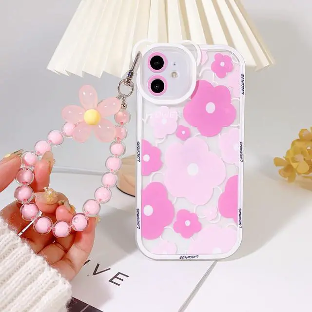 Alt view image 5 of 7 - NITITOP Compatible for iPhone 11 Case Clear Floral Bear Camera Lens with Lovely Flower Bracelet Chain for Women Girls, Soft TPU Shockproof Protective - Bear Pink