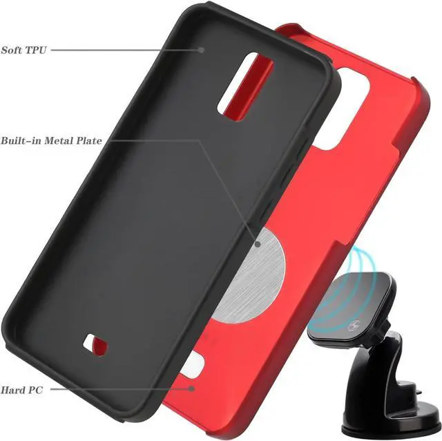 Alt view image 2 of 4 - Ailiber for BLU View 3 Phone Case with Tempered Glass Screen Protector, Magnetic Car Mount Built in Metal Plate, Shockproof Protective Cover Silicone TPU Case for BLU View 3-Black