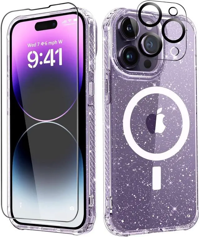 Main image of MIODIK Magnetic for iPhone 14 Pro Case Clear Glitter, Sparkle Clear | with Screen Protector + Camera Lens Protector, Protective Shockproof Phone Case, Slim Women Girls iPhone 14Pro Cover 6.1"