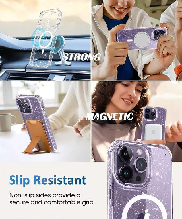 Alt view image 6 of 7 - MIODIK Magnetic for iPhone 14 Pro Case Clear Glitter, Sparkle Clear | with Screen Protector + Camera Lens Protector, Protective Shockproof Phone Case, Slim Women Girls iPhone 14Pro Cover 6.1"