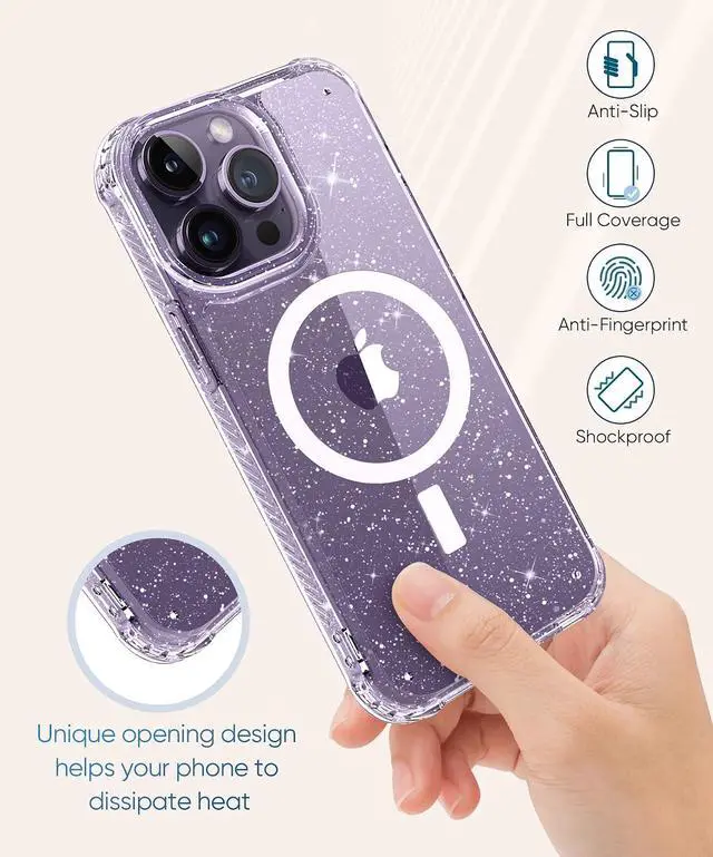 Alt view image 7 of 7 - MIODIK Magnetic for iPhone 14 Pro Case Clear Glitter, Sparkle Clear | with Screen Protector + Camera Lens Protector, Protective Shockproof Phone Case, Slim Women Girls iPhone 14Pro Cover 6.1"