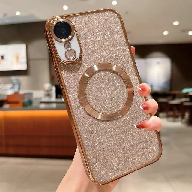 Alt view image 2 of 6 - for iPhone XR 6.1" Magnetic Glitter Case, [Compatible with Magsafe] Cute Luxury Plating Bling Clear Phone Case, Full Camera Lens Protector Anti-Scratch Shockproof Protective Case Women-Gold