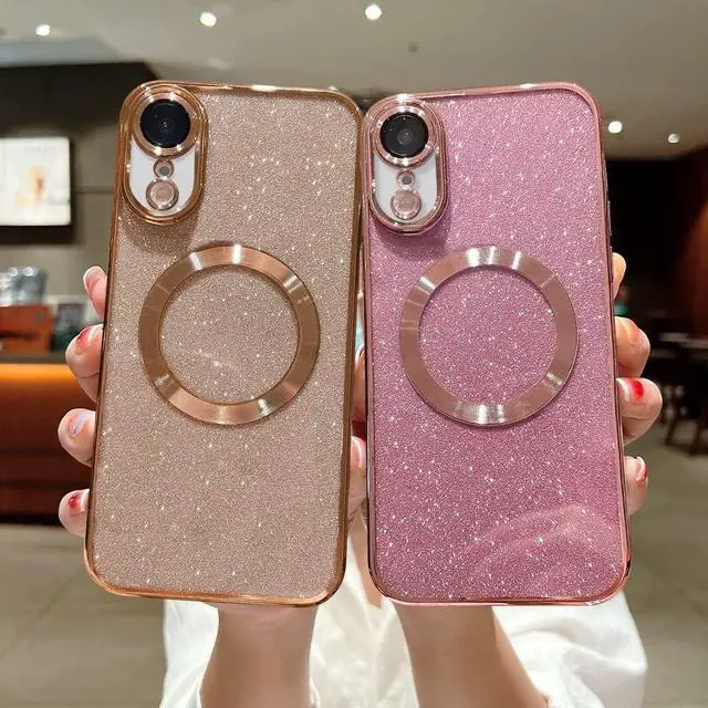 Alt view image 4 of 6 - for iPhone XR 6.1" Magnetic Glitter Case, [Compatible with Magsafe] Cute Luxury Plating Bling Clear Phone Case, Full Camera Lens Protector Anti-Scratch Shockproof Protective Case Women-Gold