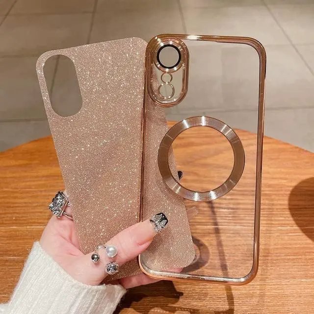 Alt view image 3 of 6 - for iPhone XR 6.1" Magnetic Glitter Case, [Compatible with Magsafe] Cute Luxury Plating Bling Clear Phone Case, Full Camera Lens Protector Anti-Scratch Shockproof Protective Case Women-Gold