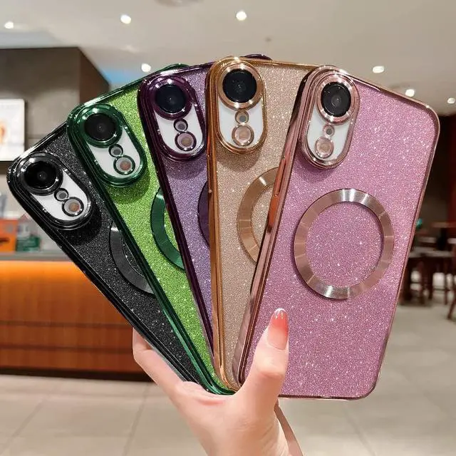 Alt view image 6 of 6 - for iPhone XR 6.1" Magnetic Glitter Case, [Compatible with Magsafe] Cute Luxury Plating Bling Clear Phone Case, Full Camera Lens Protector Anti-Scratch Shockproof Protective Case Women-Gold