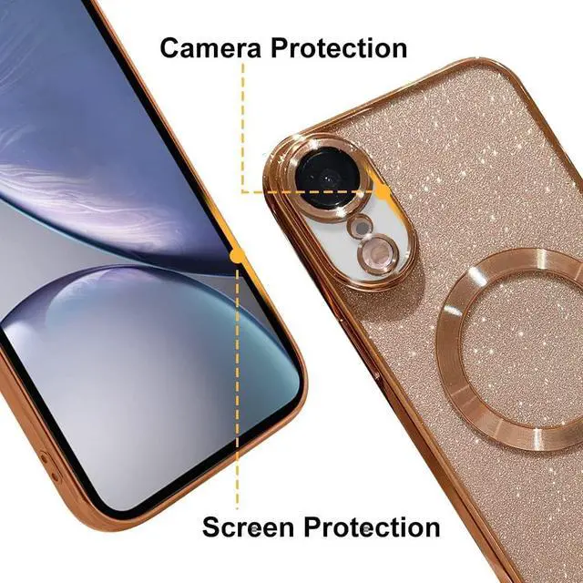 Alt view image 5 of 6 - for iPhone XR 6.1" Magnetic Glitter Case, [Compatible with Magsafe] Cute Luxury Plating Bling Clear Phone Case, Full Camera Lens Protector Anti-Scratch Shockproof Protective Case Women-Gold