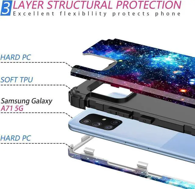 Alt view image 3 of 7 - Miqala for Galaxy A71 5G Case,Shiny in The Dark Three Layer Heavy Duty Shockproof Hard Plastic Bumper +Soft Silicone Rubber Protective Case for Samsung Galaxy A71 5G,Blue Sky