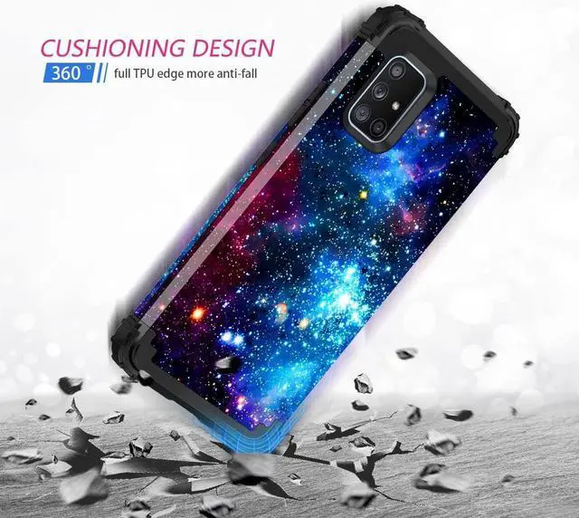 Alt view image 6 of 7 - Miqala for Galaxy A71 5G Case,Shiny in The Dark Three Layer Heavy Duty Shockproof Hard Plastic Bumper +Soft Silicone Rubber Protective Case for Samsung Galaxy A71 5G,Blue Sky