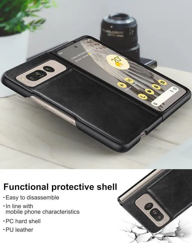 Alt view image 3 of 7 - Foluu for Google Pixel Fold Case, Leather Case, PU Leather + Hard PC Shell Ultra Thin Slim Durable Protective Phone Case Cover for Google Pixel Fold 2023 (Black)
