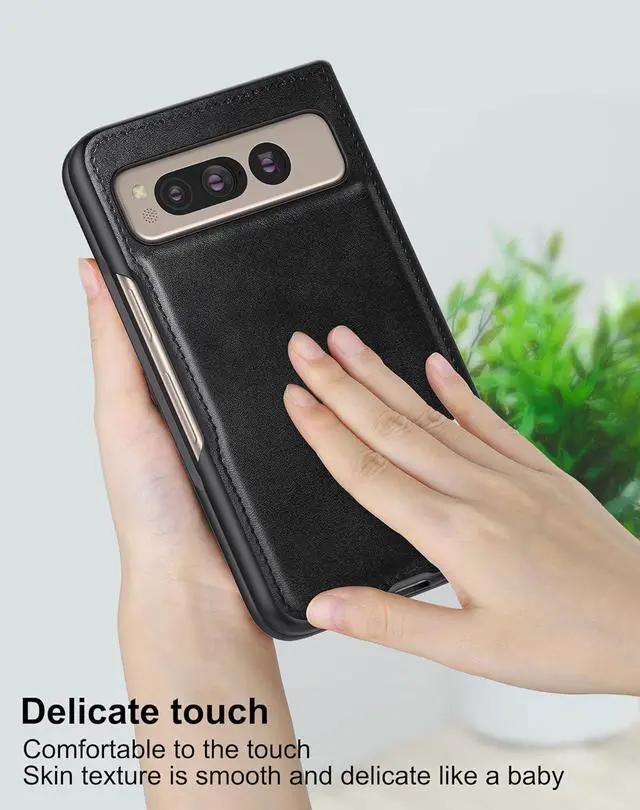 Alt view image 4 of 7 - Foluu for Google Pixel Fold Case, Leather Case, PU Leather + Hard PC Shell Ultra Thin Slim Durable Protective Phone Case Cover for Google Pixel Fold 2023 (Black)