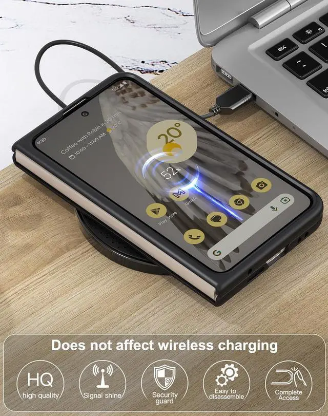 Alt view image 6 of 7 - Foluu for Google Pixel Fold Case, Leather Case, PU Leather + Hard PC Shell Ultra Thin Slim Durable Protective Phone Case Cover for Google Pixel Fold 2023 (Black)