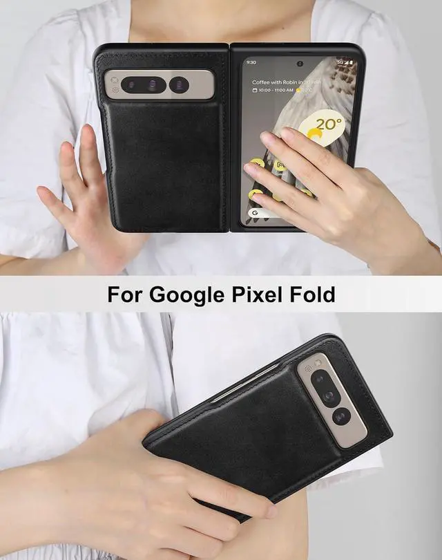 Alt view image 7 of 7 - Foluu for Google Pixel Fold Case, Leather Case, PU Leather + Hard PC Shell Ultra Thin Slim Durable Protective Phone Case Cover for Google Pixel Fold 2023 (Black)