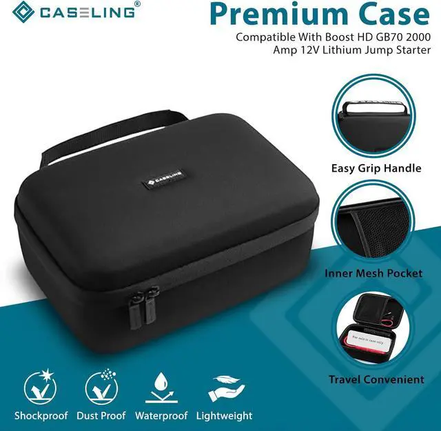 Alt view image 3 of 4 - caseling Hard Case for GB70 & GBX75 Car Battery Jump Starter | Fits GB70 & GBX75 car battery boosters, shockproof EVA shell, mesh pocket for jumper cables, durable carry handle