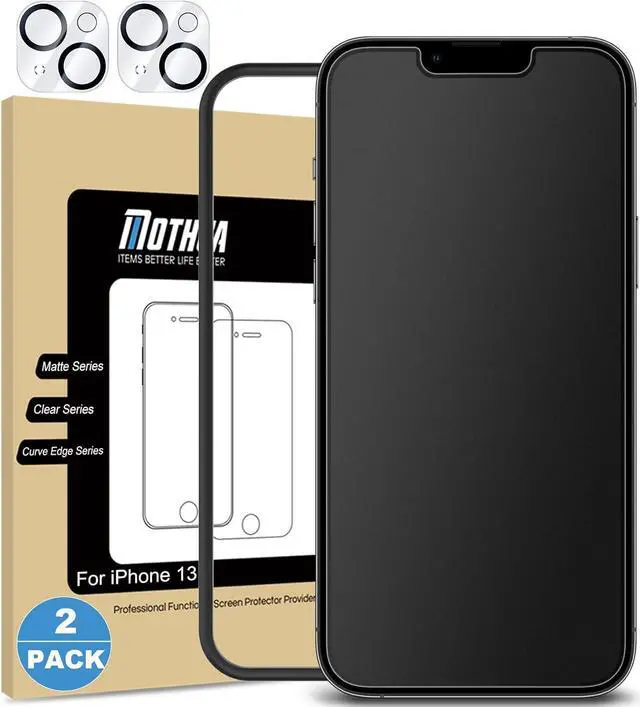 Main image of Mothca 2 Pack Matte Glass Screen Protector for iPhone 13 [6.1 inch] with 2 Pack Camera Lens Protector, Anti-Glare & Anti-Fingerprint Tempered Glass Film, Case Friendly Bubble Free Smooth as Silk