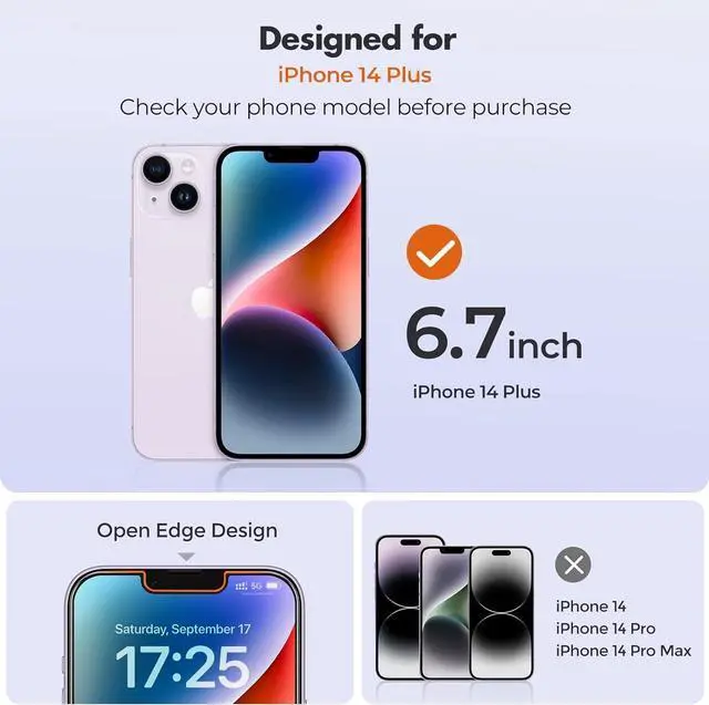 Alt view image 2 of 7 - UNBREAKcable Shatterproof Screen Protector for iPhone 13 Pro Max/iPhone 14 Plus [3-Pack] [99.99% HD Clear] [Easy Installation Frame] [9H Hardness][Bubble Free] [Full Coverage] for Apple 6.7''