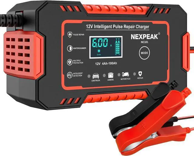 Main image of Car Battery Charger, 12V 6A Smart Battery Trickle Charger Automotive 12V Battery Maintainer Desulfator with Temperature Compensation for Car Truck Motorcycle Lawn Mower Marine Lead Acid Batteries